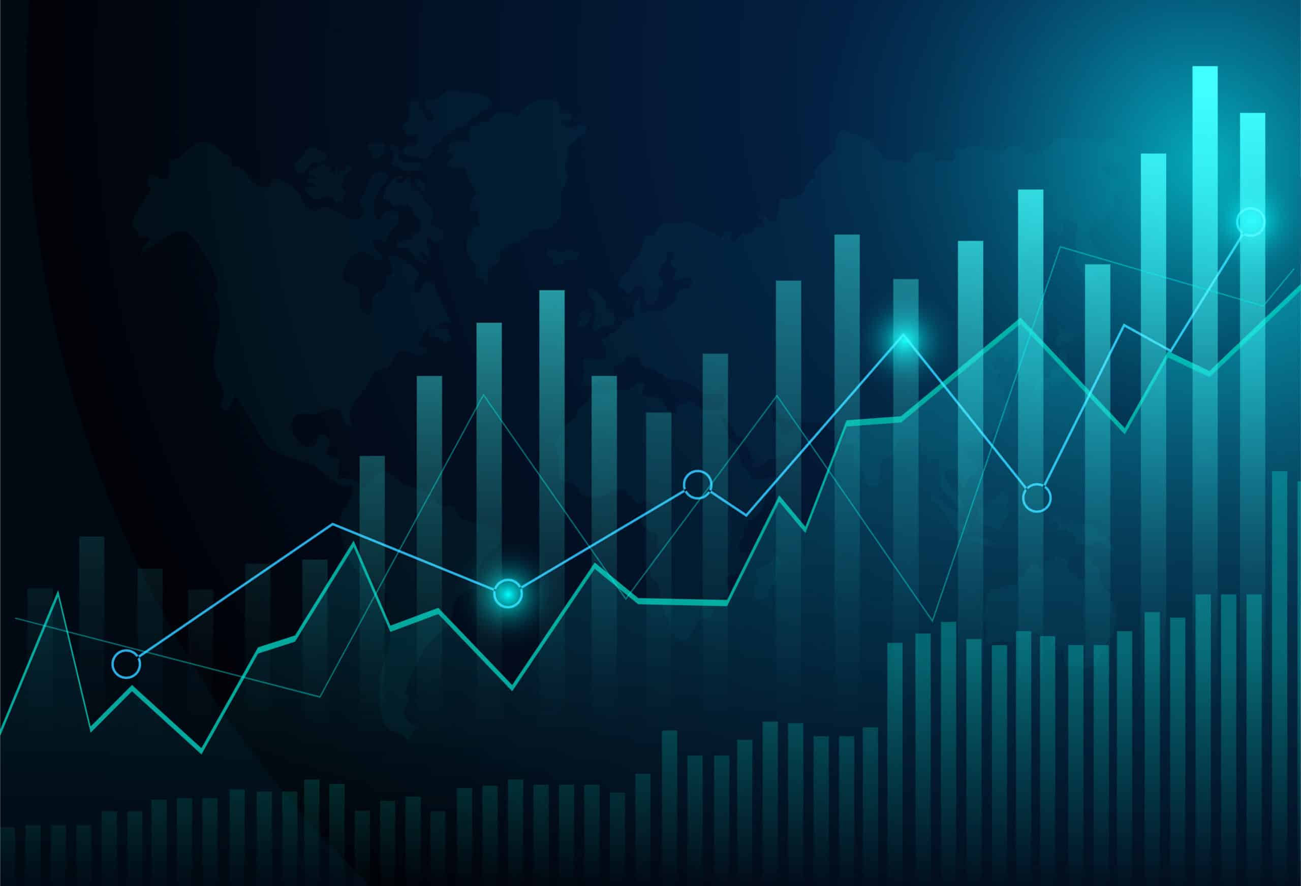 Business candle stick graph chart of stock market investment trading on blue background. Bullish point, Trend of graph. Eps10 Vector illustration.